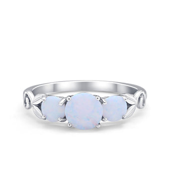 Art Deco Three Stone Engagement Ring Lab Created White Opal 925 Sterling Silver